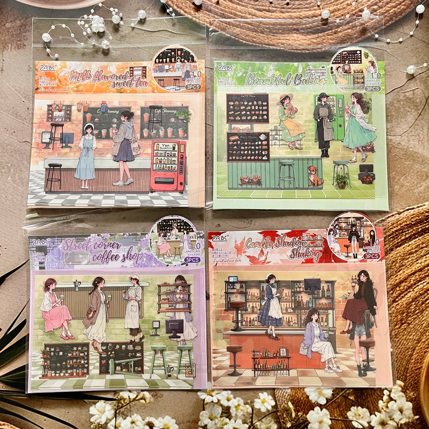 3 pcs/pack Afternoon Shimmer Scene Stickers for journaling