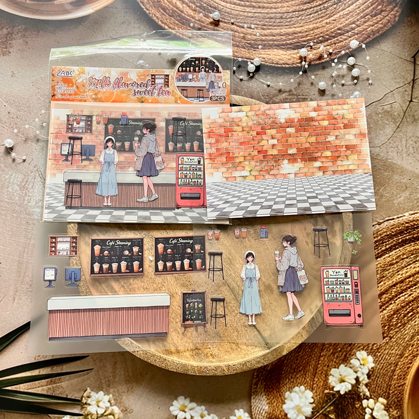 3 pcs/pack Afternoon Shimmer Scene Stickers for journaling