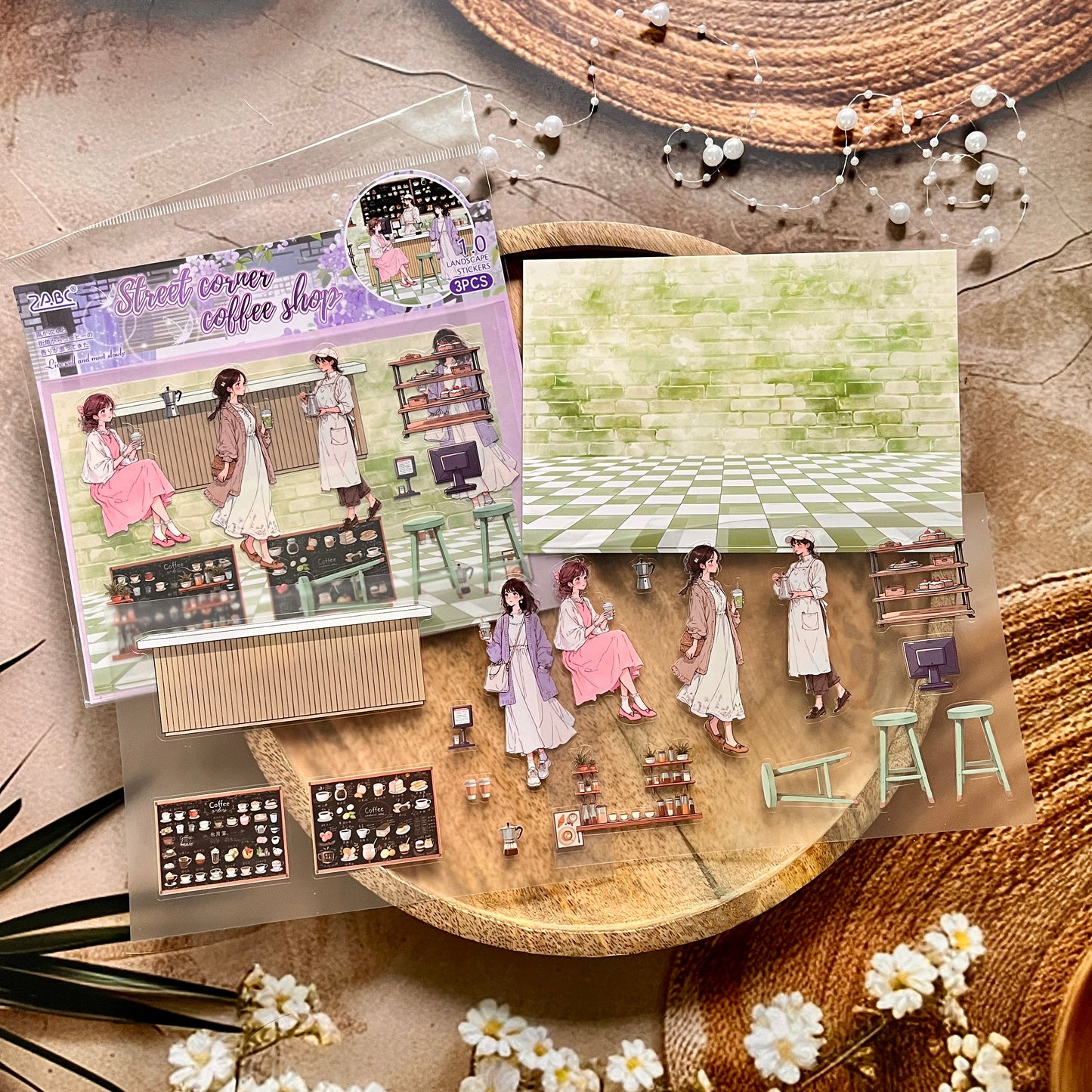3 pcs/pack Afternoon Shimmer Scene Stickers for journaling