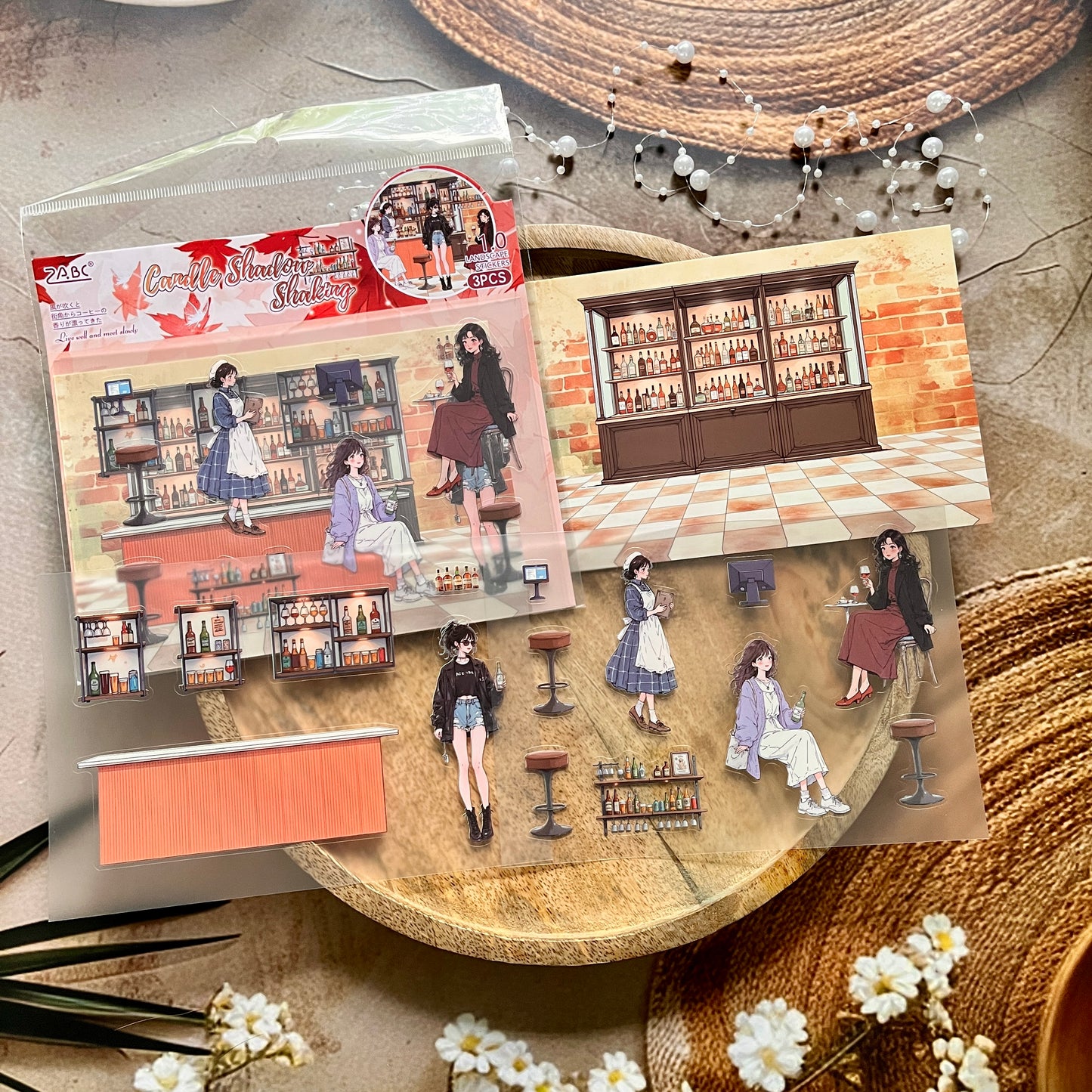 3 pcs/pack Afternoon Shimmer Scene Stickers for journaling