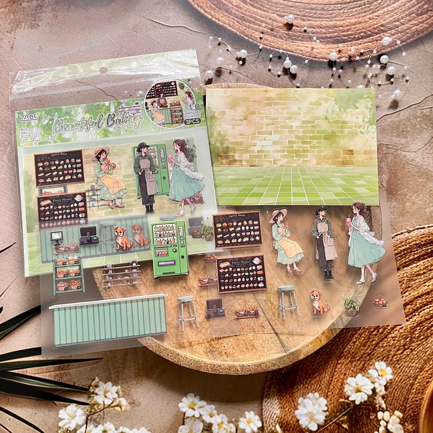3 pcs/pack Afternoon Shimmer Scene Stickers for journaling