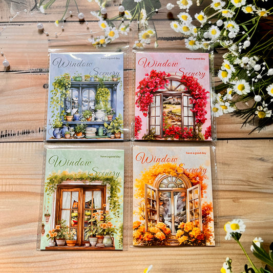 10Pcs Four Season Window Scenery View Series Vintage Flower Landscaping PET Sticker