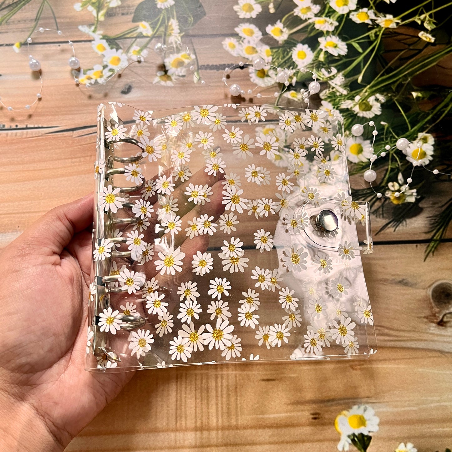 Transparent inner square loose-leaf card Floral Ring Binder for journaling