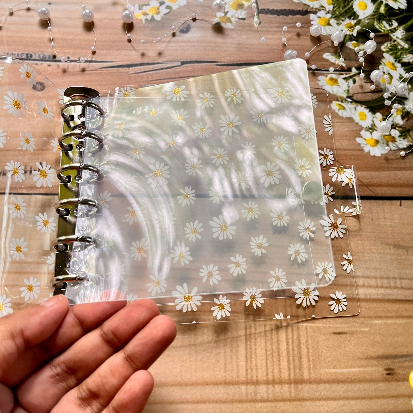 Transparent inner square loose-leaf card Floral Ring Binder for journaling