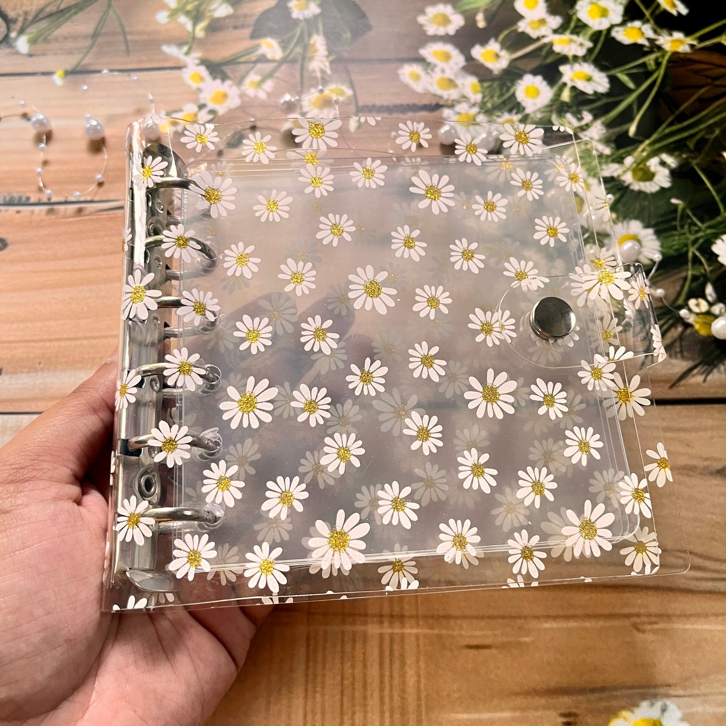 Transparent inner square loose-leaf card Floral Ring Binder for journaling