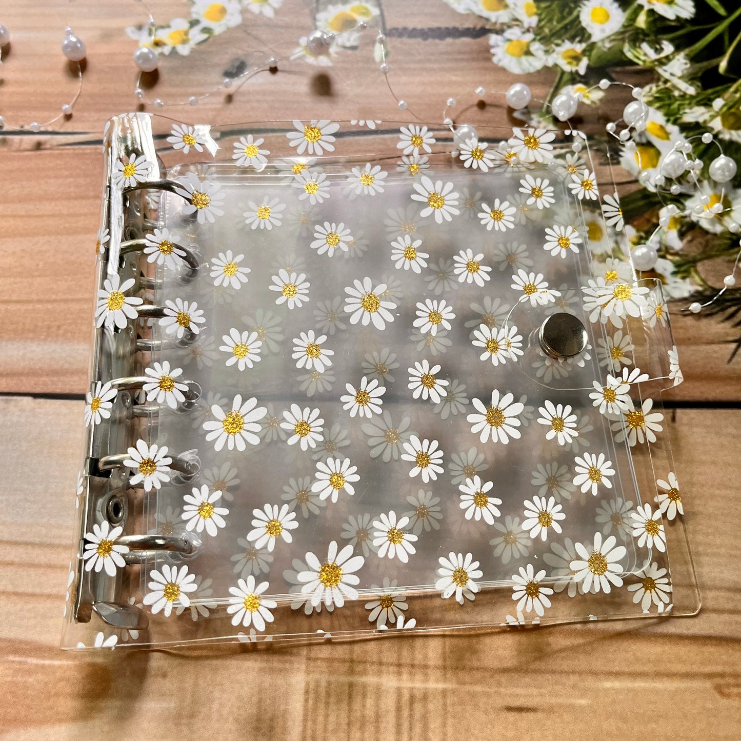 Transparent inner square loose-leaf card Floral Ring Binder for journaling