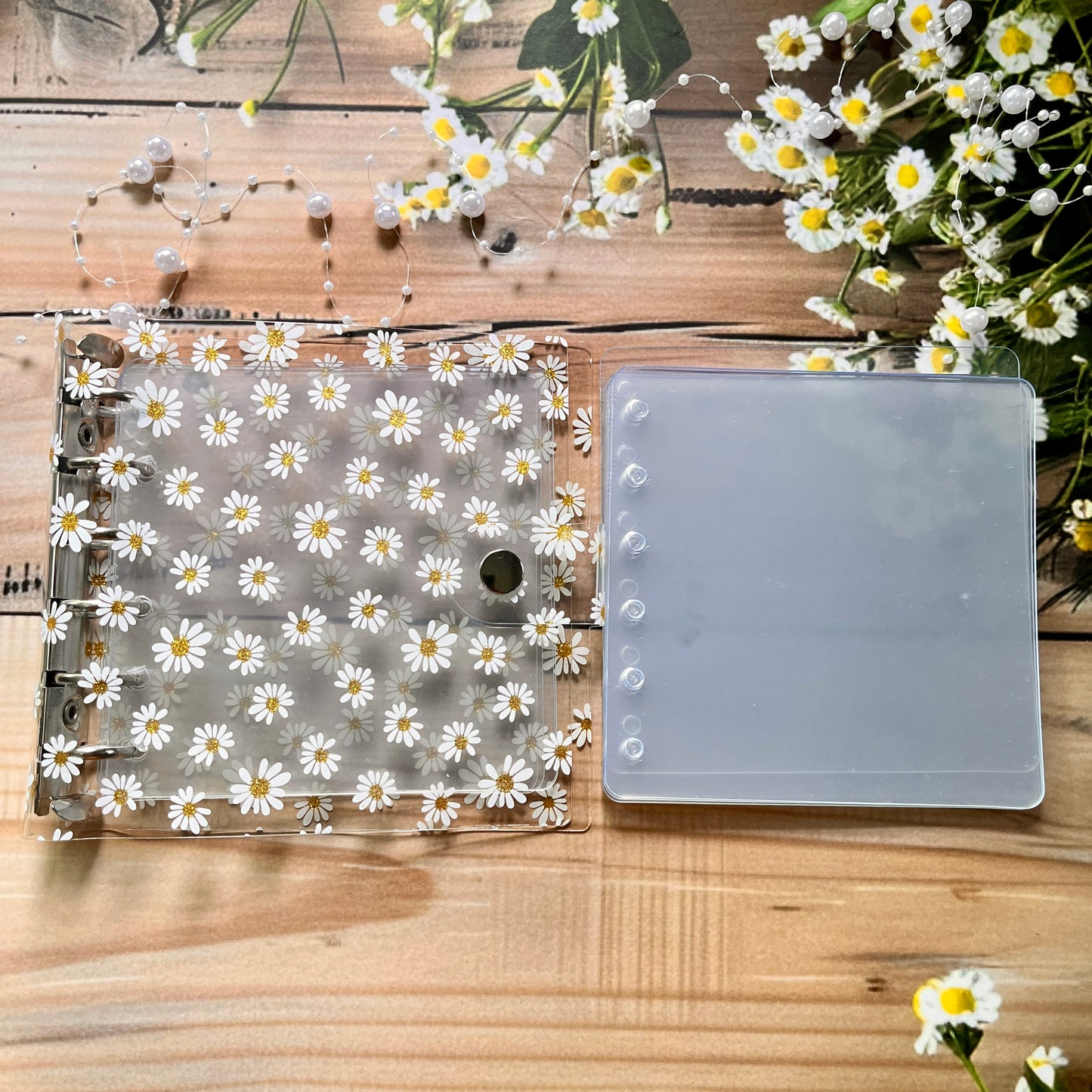 Transparent inner square loose-leaf card Floral Ring Binder for journaling