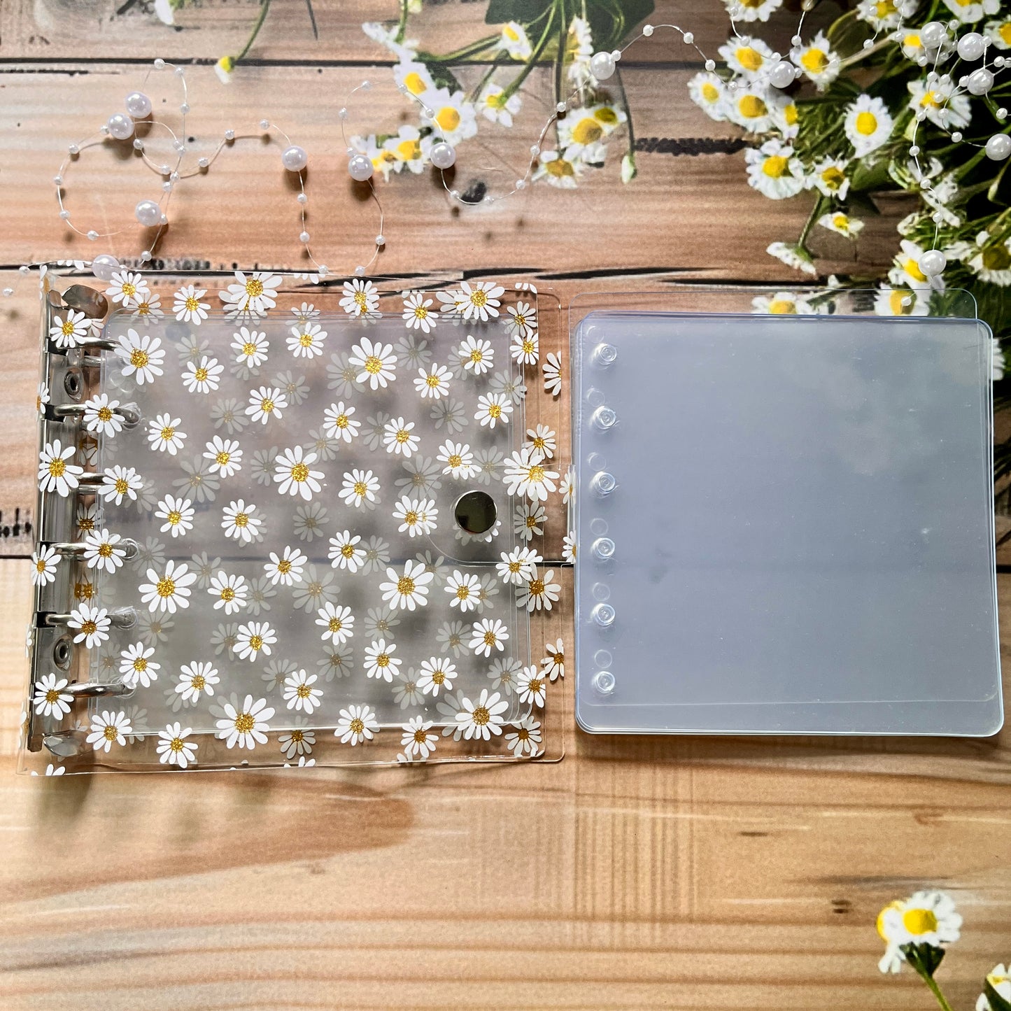 Transparent inner square loose-leaf card Floral Ring Binder for journaling