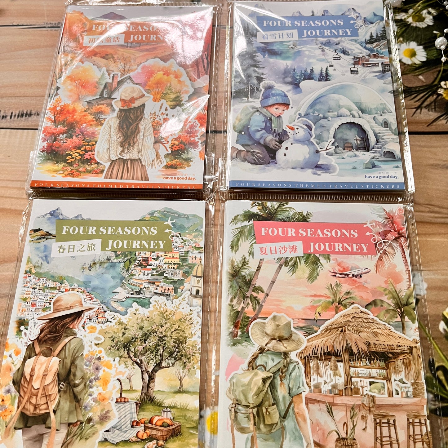 20 Sheets Four Seasons Journey Series Vintage Travel Character Landscaping PET Sticker Book