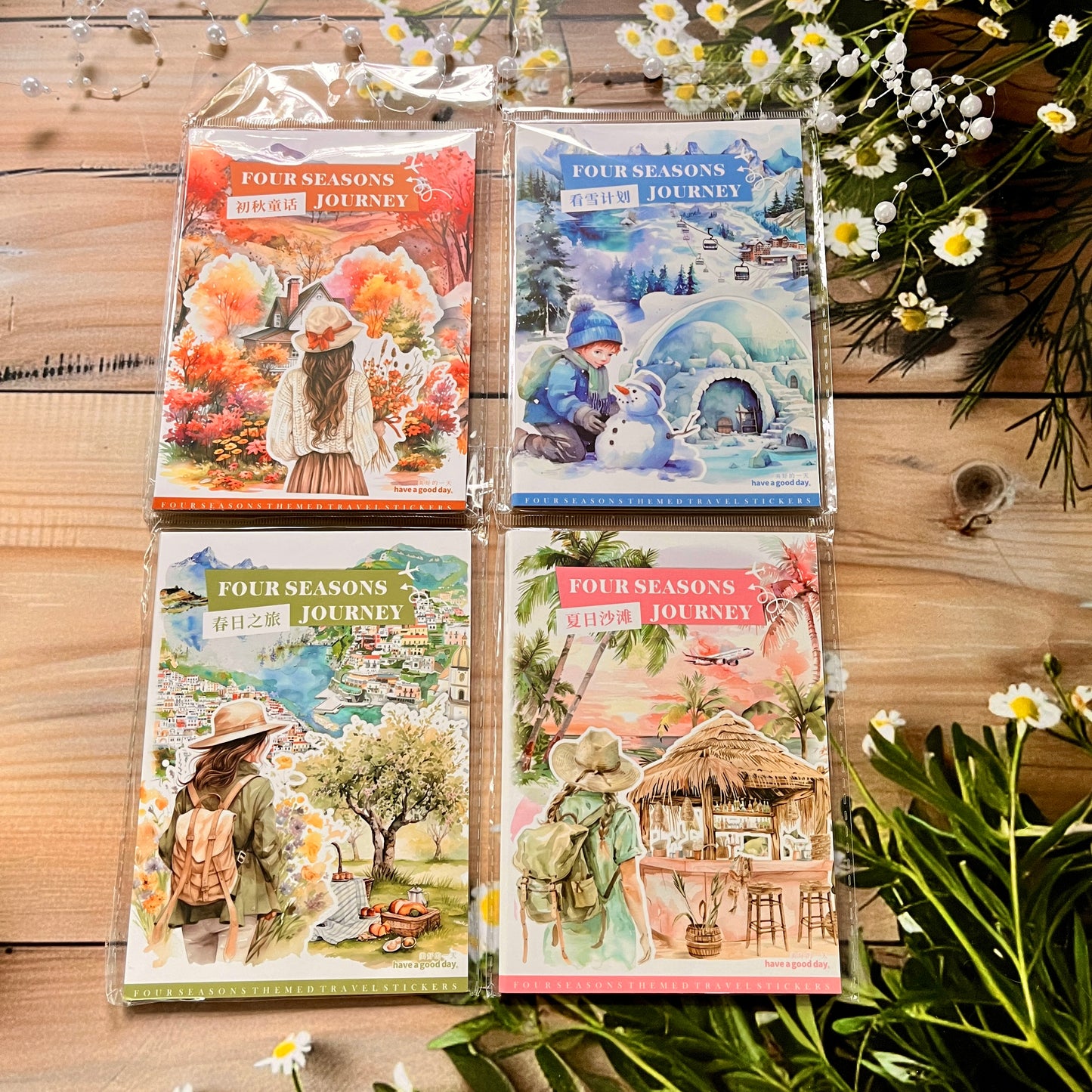 20 Sheets Four Seasons Journey Series Vintage Travel Character Landscaping PET Sticker Book