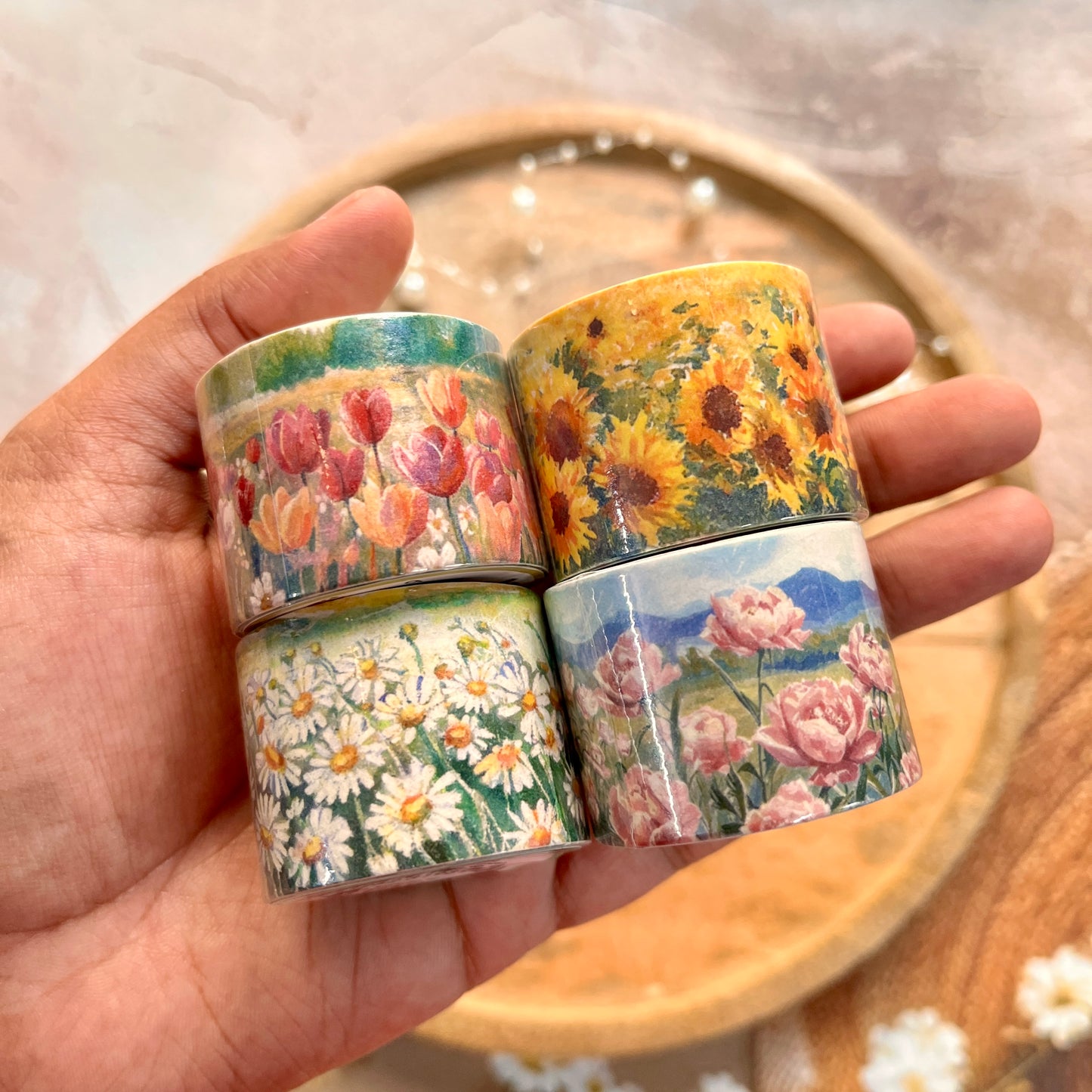 1 roll of Flower Sea Series Flower Blossom Theme Journaling Tape