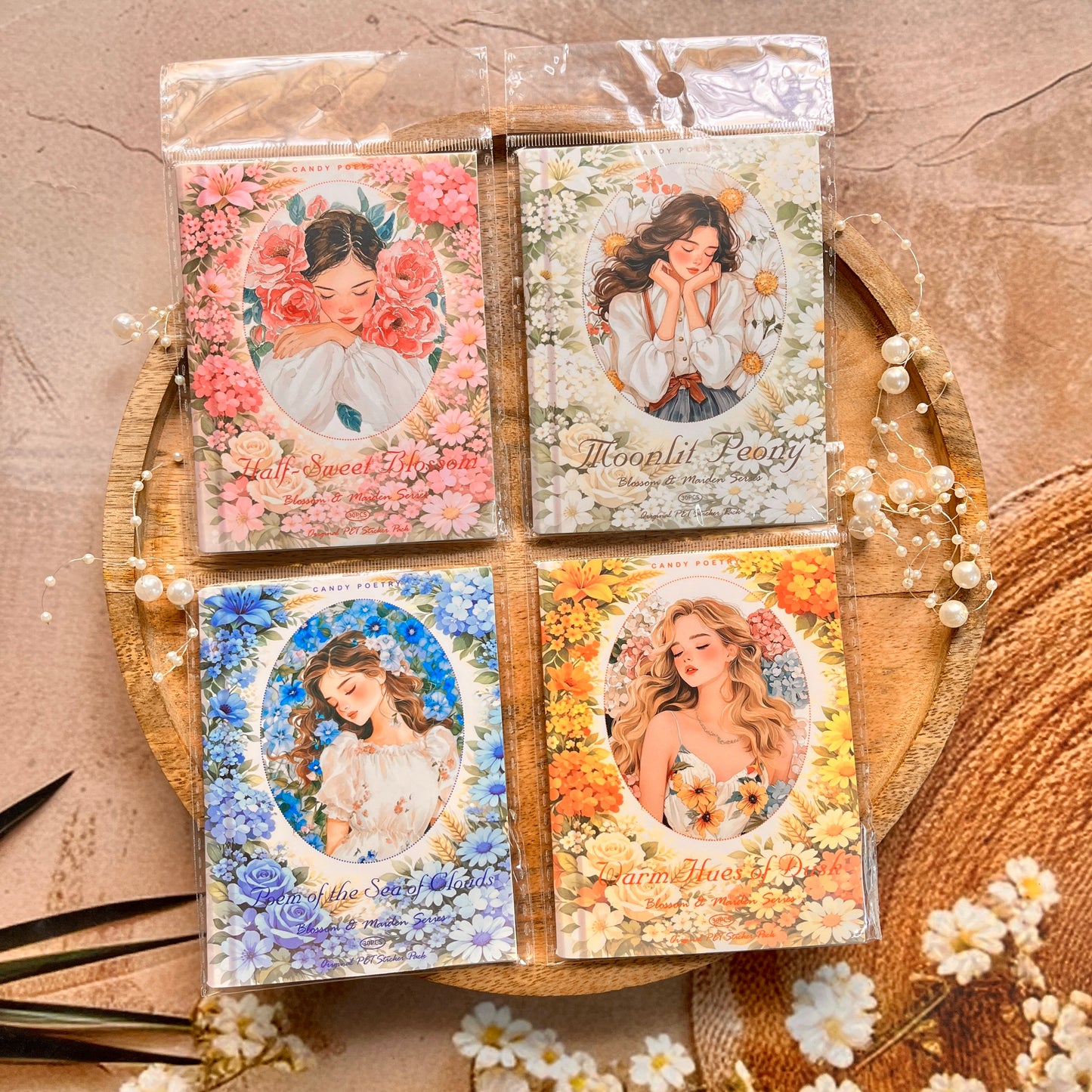 30 Pcs Flower-Adorned Girl Series Retro character journaling Stickers