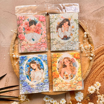 30 Pcs Flower-Adorned Girl Series Retro character journaling Stickers