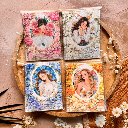 30 Pcs Flower-Adorned Girl Series Retro character journaling Stickers
