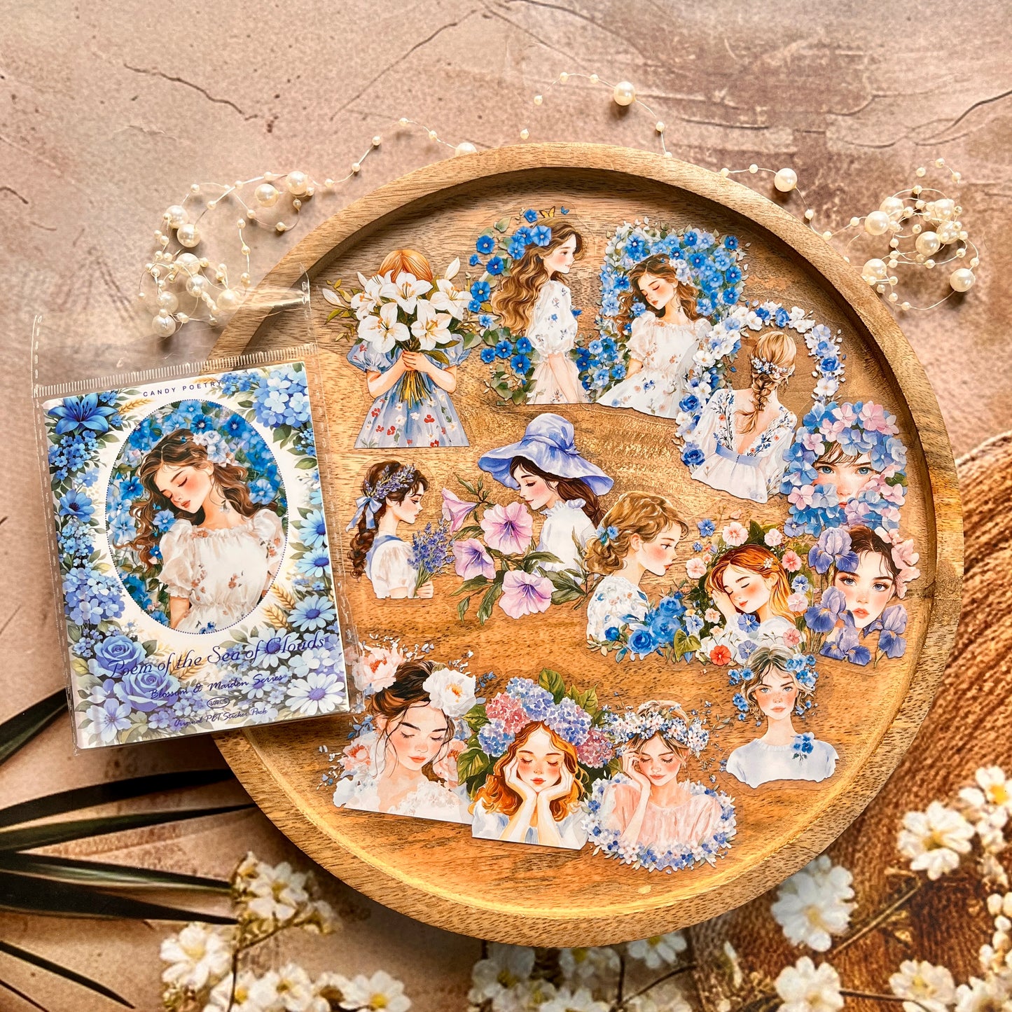 30 Pcs Flower-Adorned Girl Series Retro character journaling Stickers