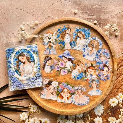 30 Pcs Flower-Adorned Girl Series Retro character journaling Stickers