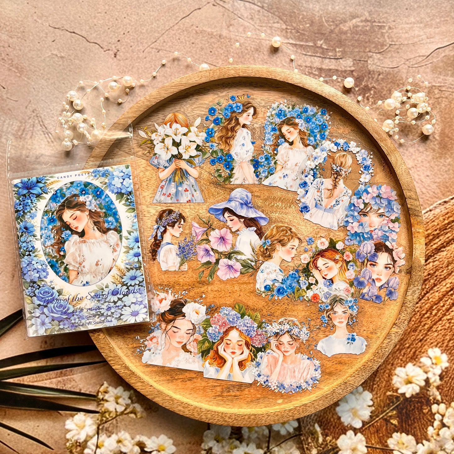 30 Pcs Flower-Adorned Girl Series Retro character journaling Stickers