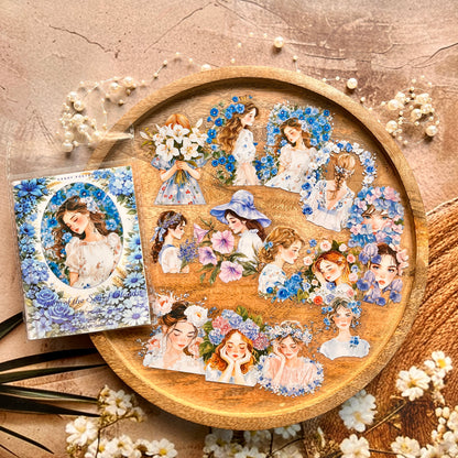 30 Pcs Flower-Adorned Girl Series Retro character journaling Stickers