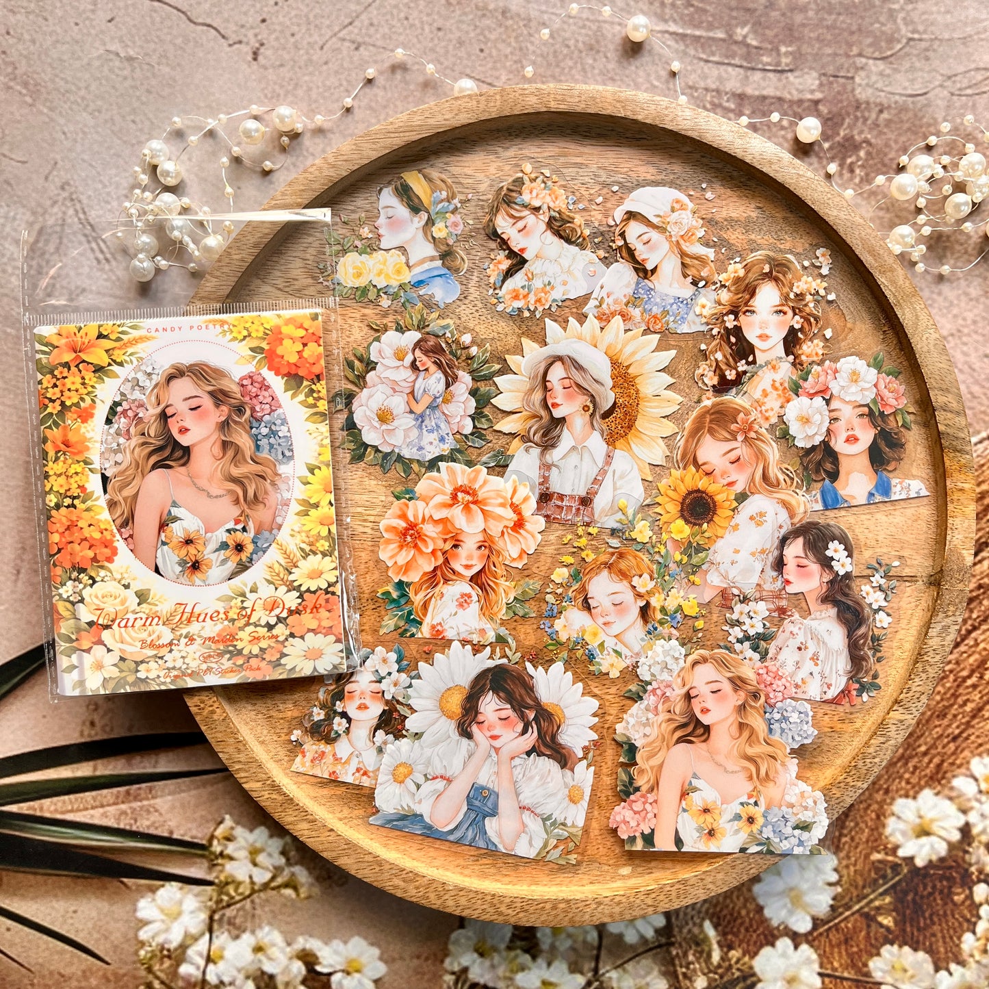 30 Pcs Flower-Adorned Girl Series Retro character journaling Stickers