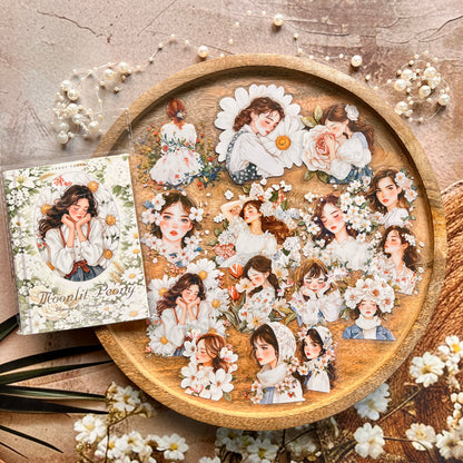 30 Pcs Flower-Adorned Girl Series Retro character journaling Stickers