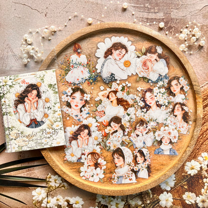 30 Pcs Flower-Adorned Girl Series Retro character journaling Stickers