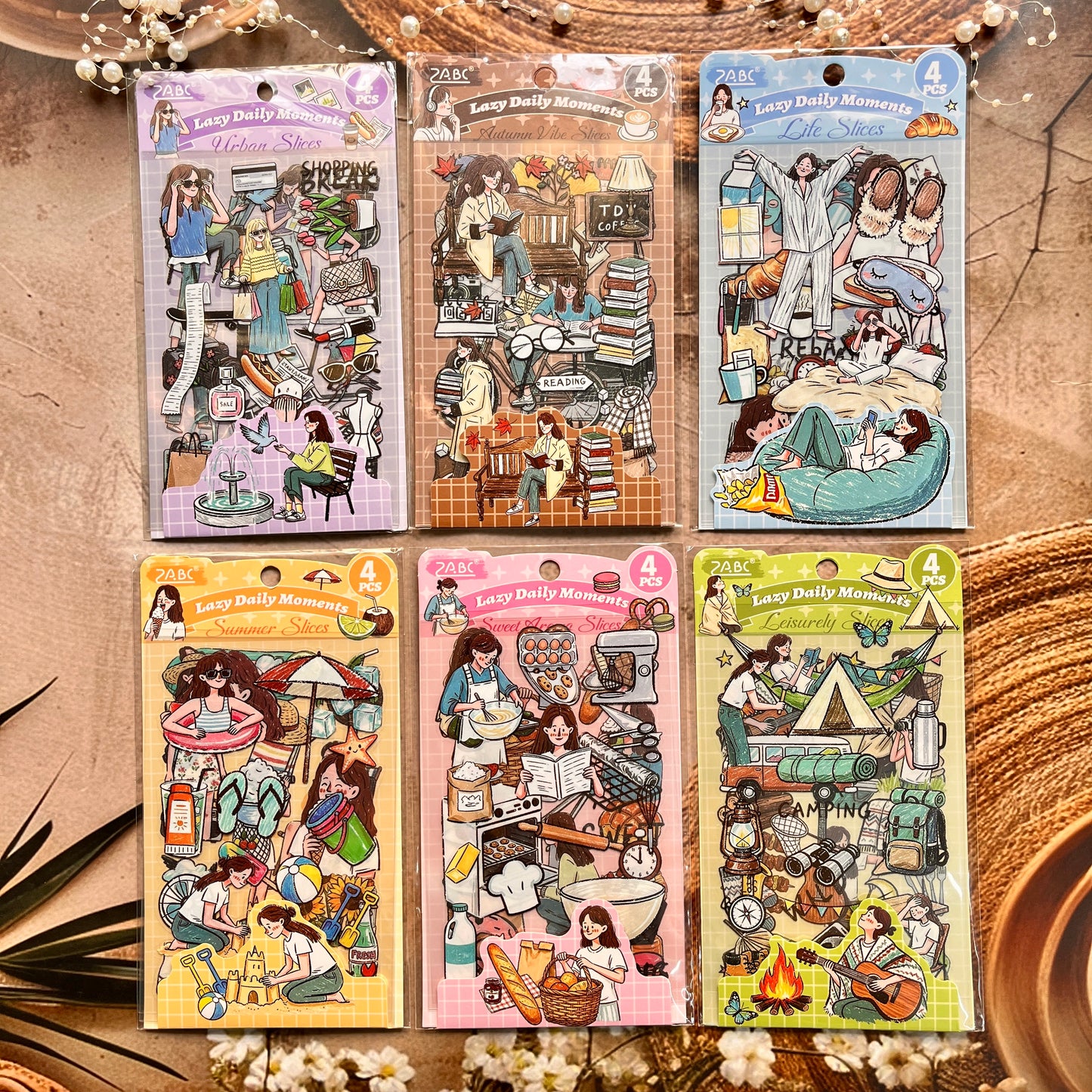4 sheets per pack Lazy Daily Moments Cute Stickers for Scrapbooks