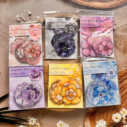 40 Pcs Blooming Whispers Series Hot-stamped watercolor floral journaling Stickers