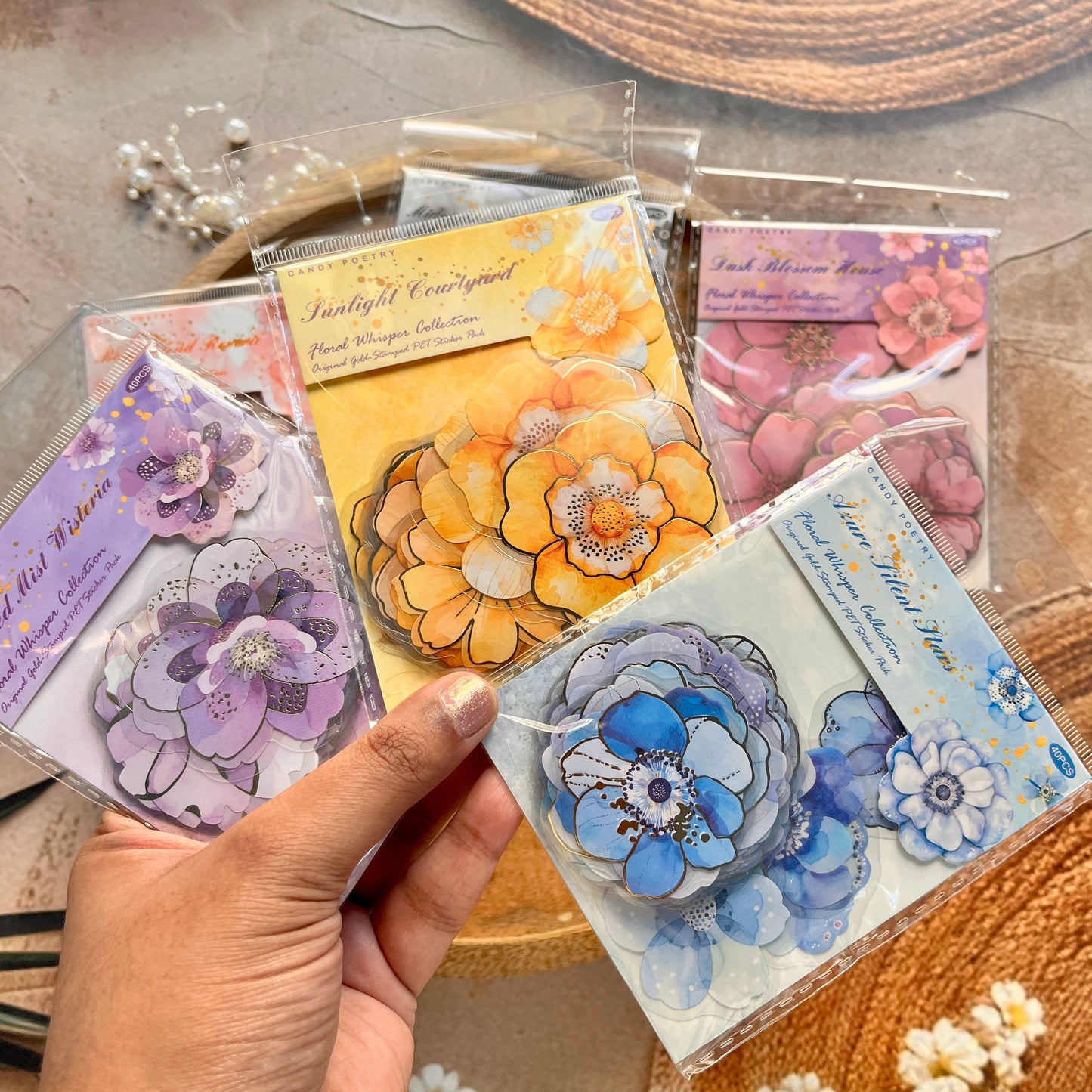 40 Pcs Blooming Whispers Series Hot-stamped watercolor floral journaling Stickers