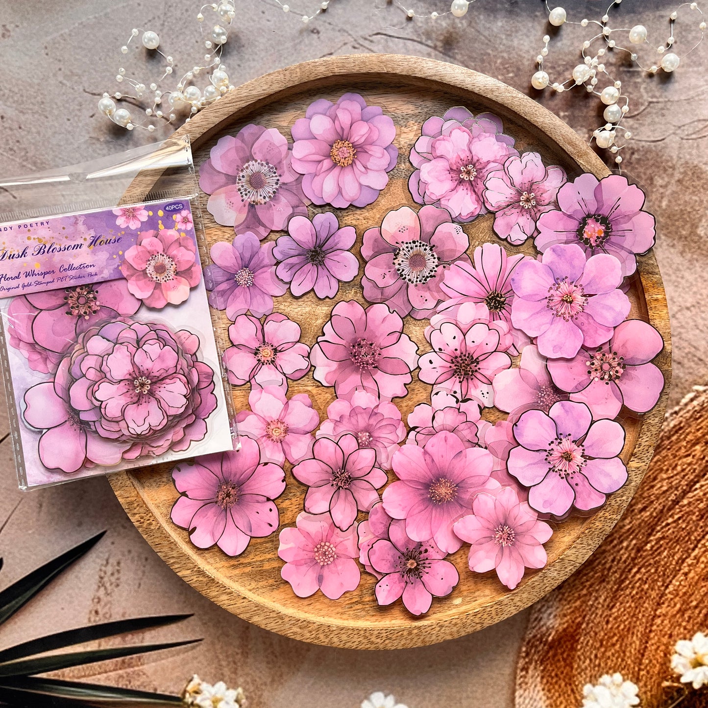 40 Pcs Blooming Whispers Series Hot-stamped watercolor floral journaling Stickers