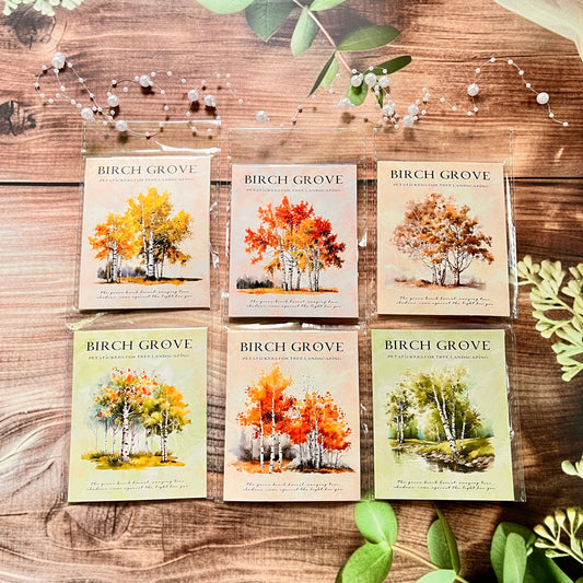 10 Pcs Birch Grove Series Vintage Tree Plant Landscaping PET Sticker