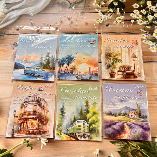 10 Pcs Mirage Retro travel themed Landscape PET Stickers pack