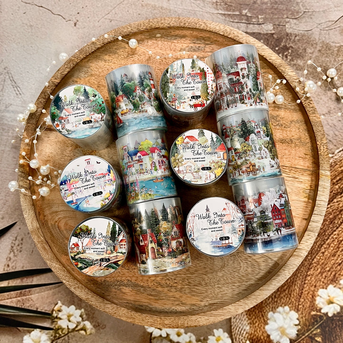 1 roll Walking Through the Town Series Watercolor Fairy Tale Tape