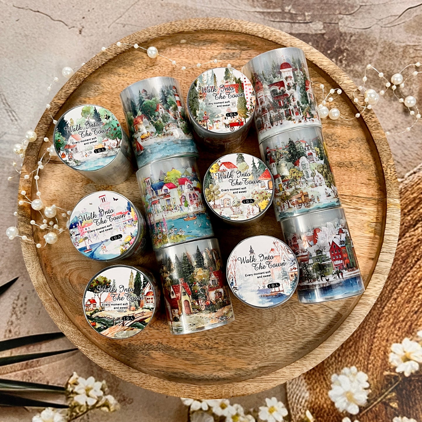 1 roll Walking Through the Town Series Watercolor Fairy Tale Tape