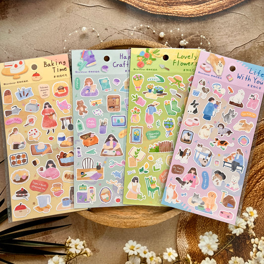 1 sheet The Long Slow Days Series Japanese-style watercolor stickers