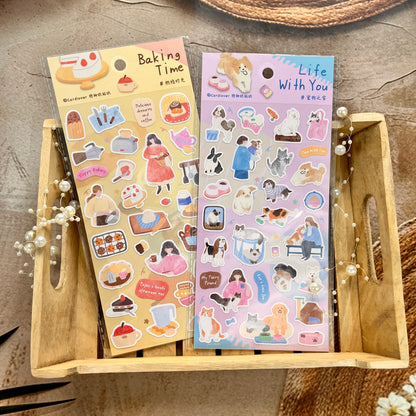 1 sheet The Long Slow Days Series Japanese-style watercolor stickers