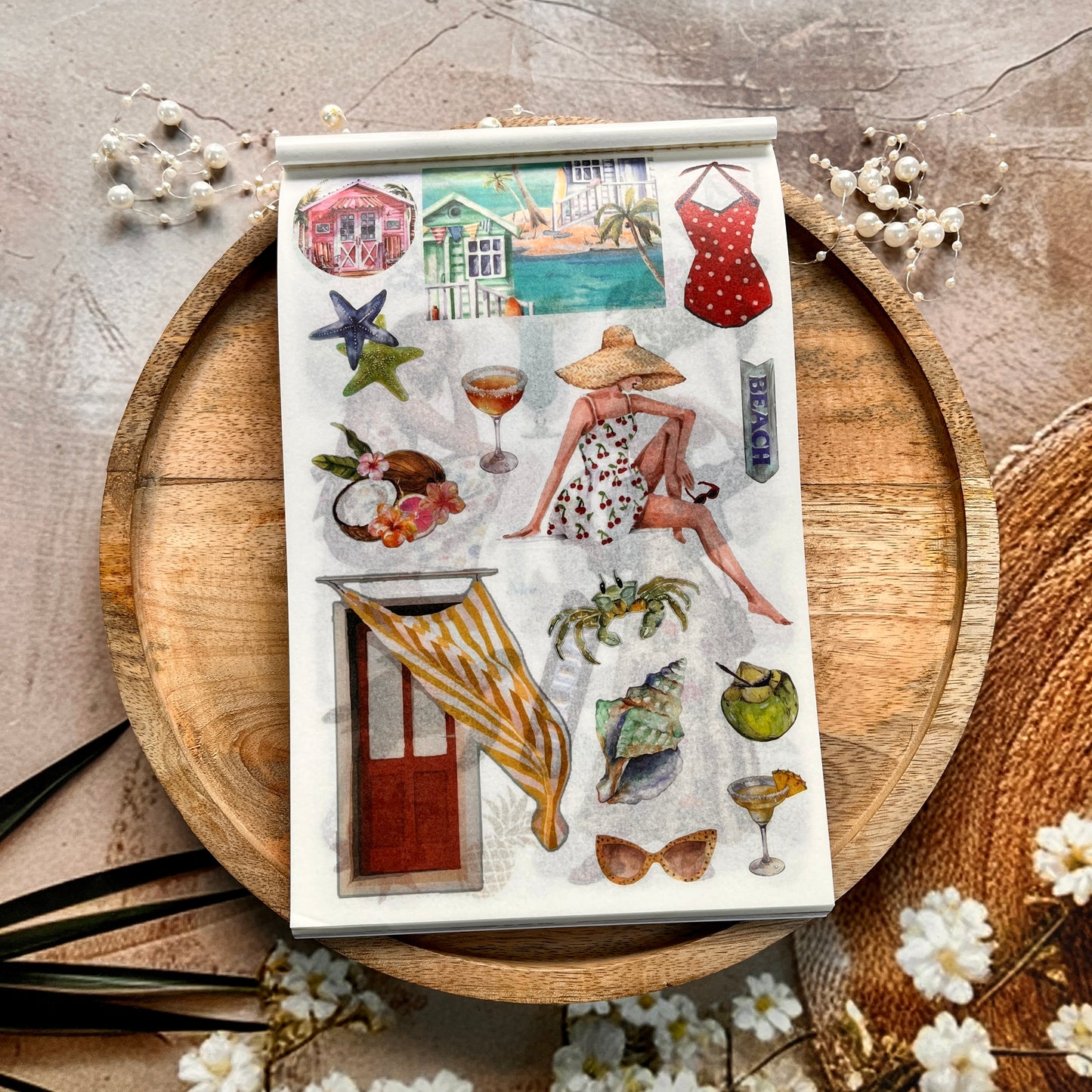 50 sheets Beach-themed Scenery DIY Journaling Decorative Sticker Book