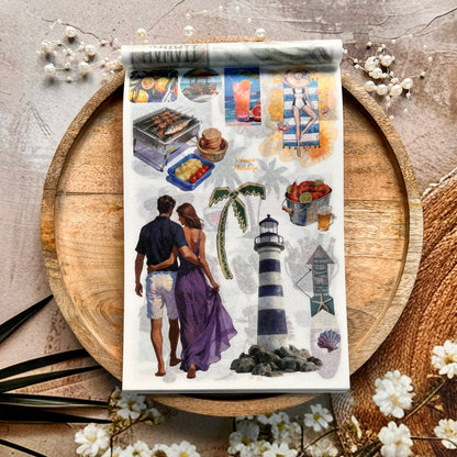 50 sheets Beach-themed Scenery DIY Journaling Decorative Sticker Book