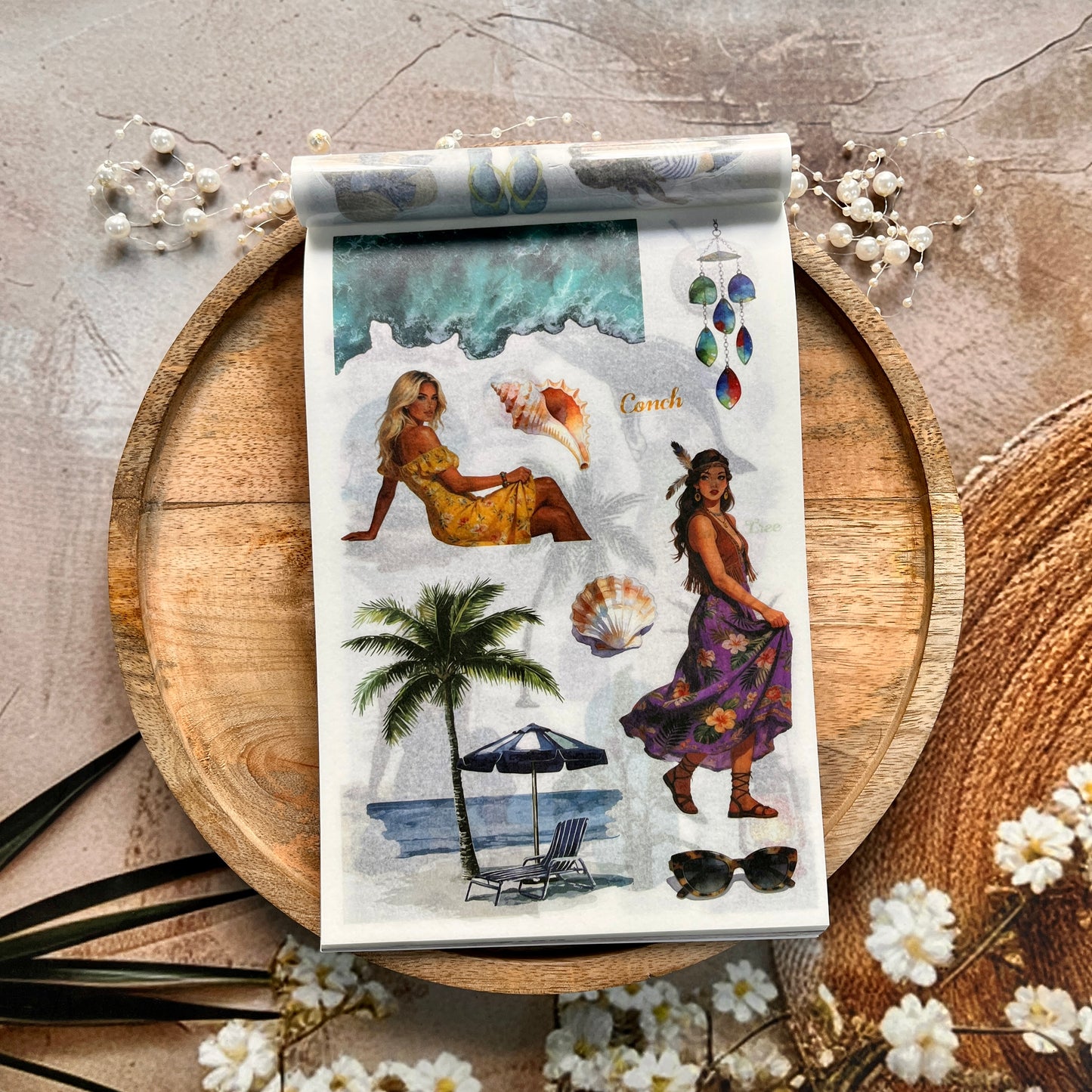 50 sheets Beach-themed Scenery DIY Journaling Decorative Sticker Book