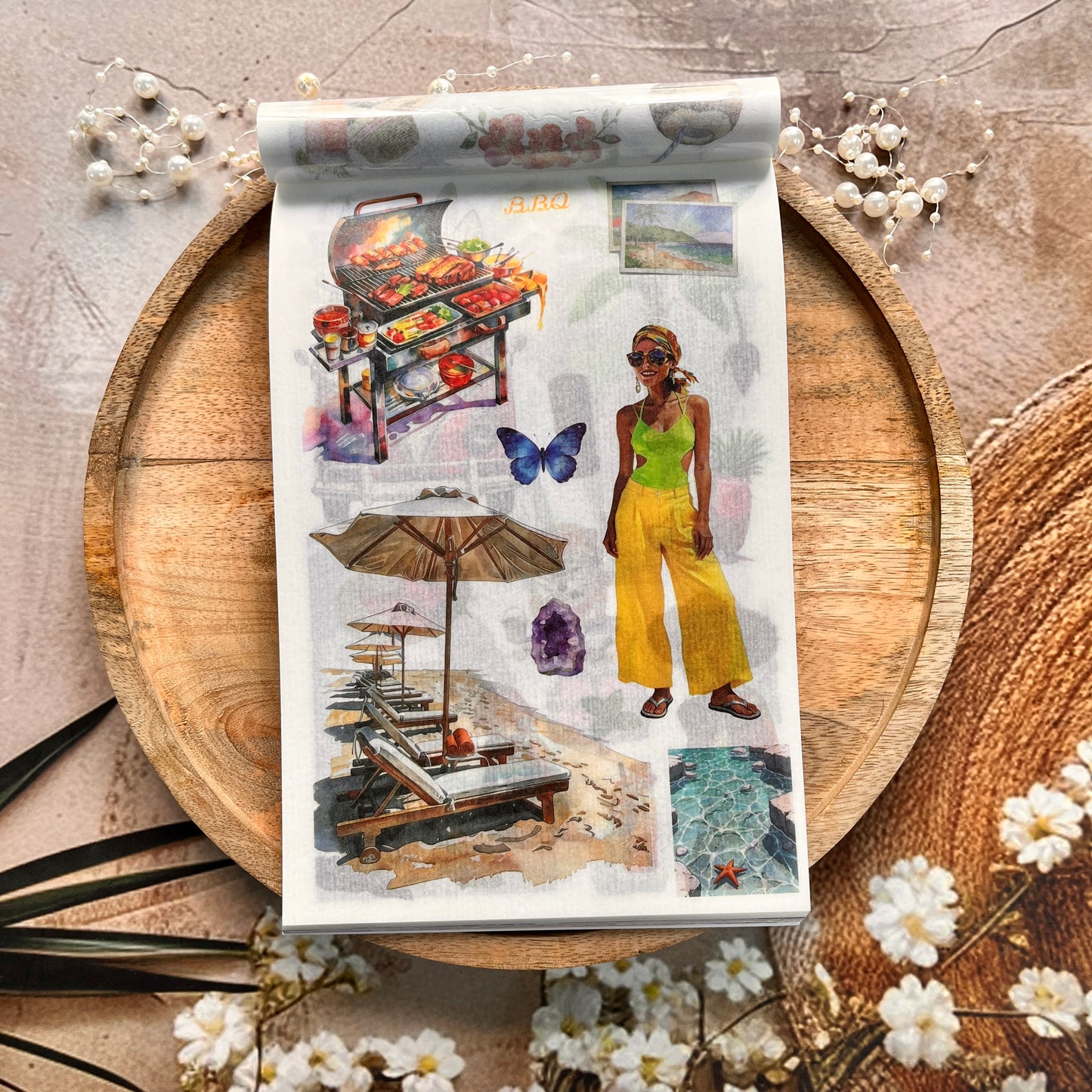 50 sheets Beach-themed Scenery DIY Journaling Decorative Sticker Book