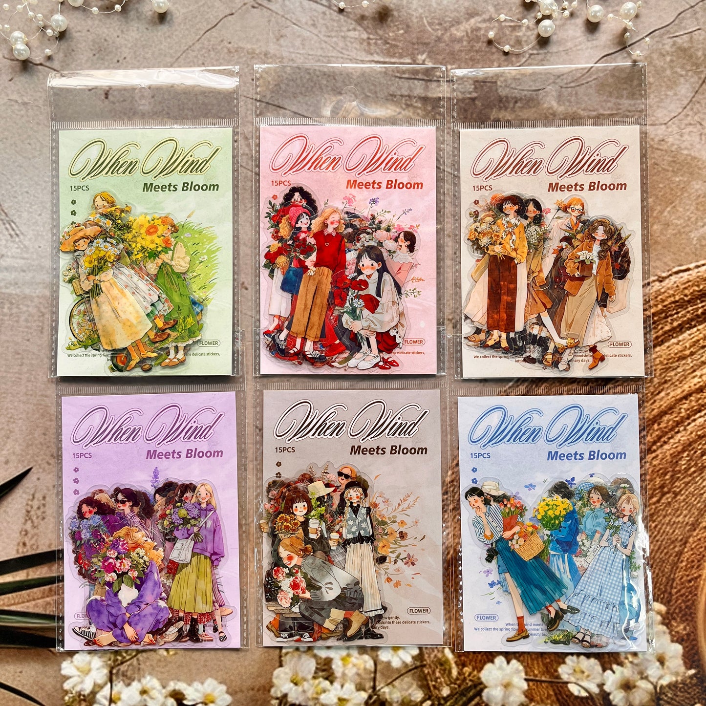 15 Pcs When the Wind Meets the Flowers Series Character Stickers