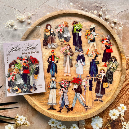 15 Pcs When the Wind Meets the Flowers Series Character Stickers