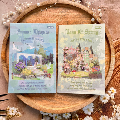 20 sheets Wind and Rain Series Retro Scenery Elements Stickers Book
