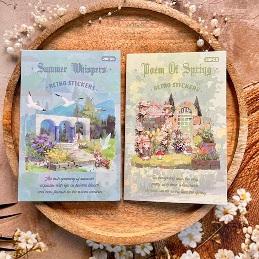 20 sheets Wind and Rain Series Retro Scenery Elements Stickers Book