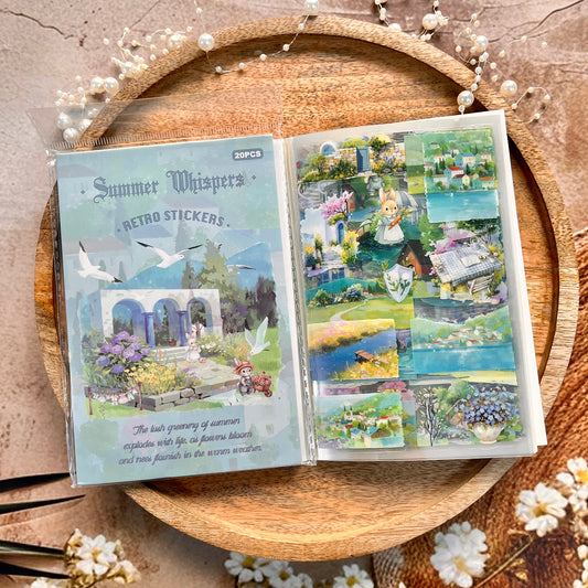 20 sheets Wind and Rain Series Retro Scenery Elements Stickers Book