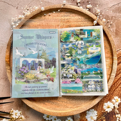 20 sheets Wind and Rain Series Retro Scenery Elements Stickers Book