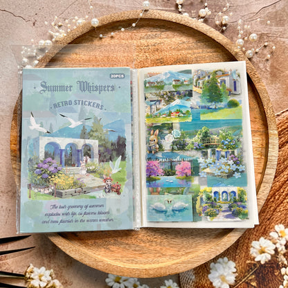 20 sheets Wind and Rain Series Retro Scenery Elements Stickers Book