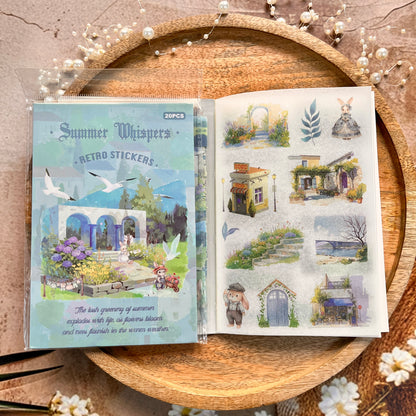 20 sheets Wind and Rain Series Retro Scenery Elements Stickers Book