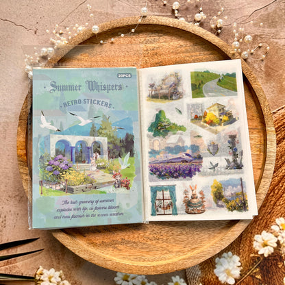 20 sheets Wind and Rain Series Retro Scenery Elements Stickers Book