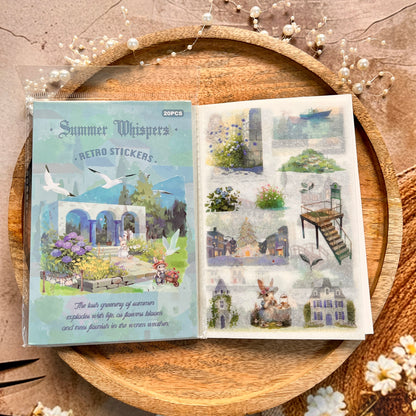 20 sheets Wind and Rain Series Retro Scenery Elements Stickers Book