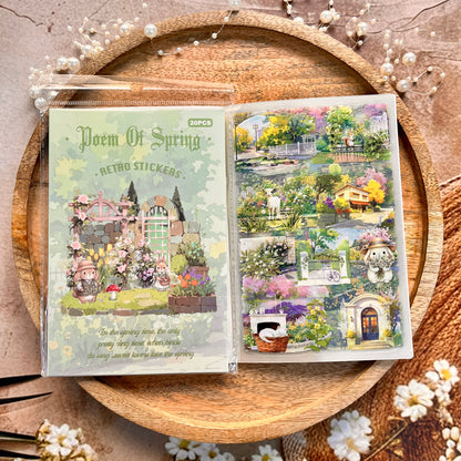 20 sheets Wind and Rain Series Retro Scenery Elements Stickers Book